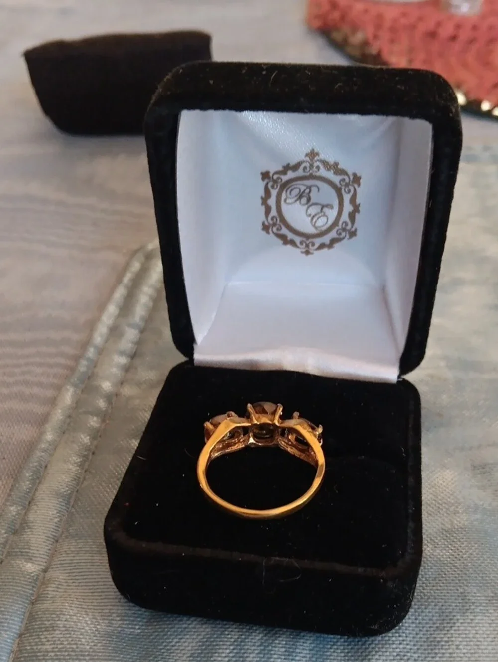 Gold-Tone Brown Stone Three-Stone Ring -